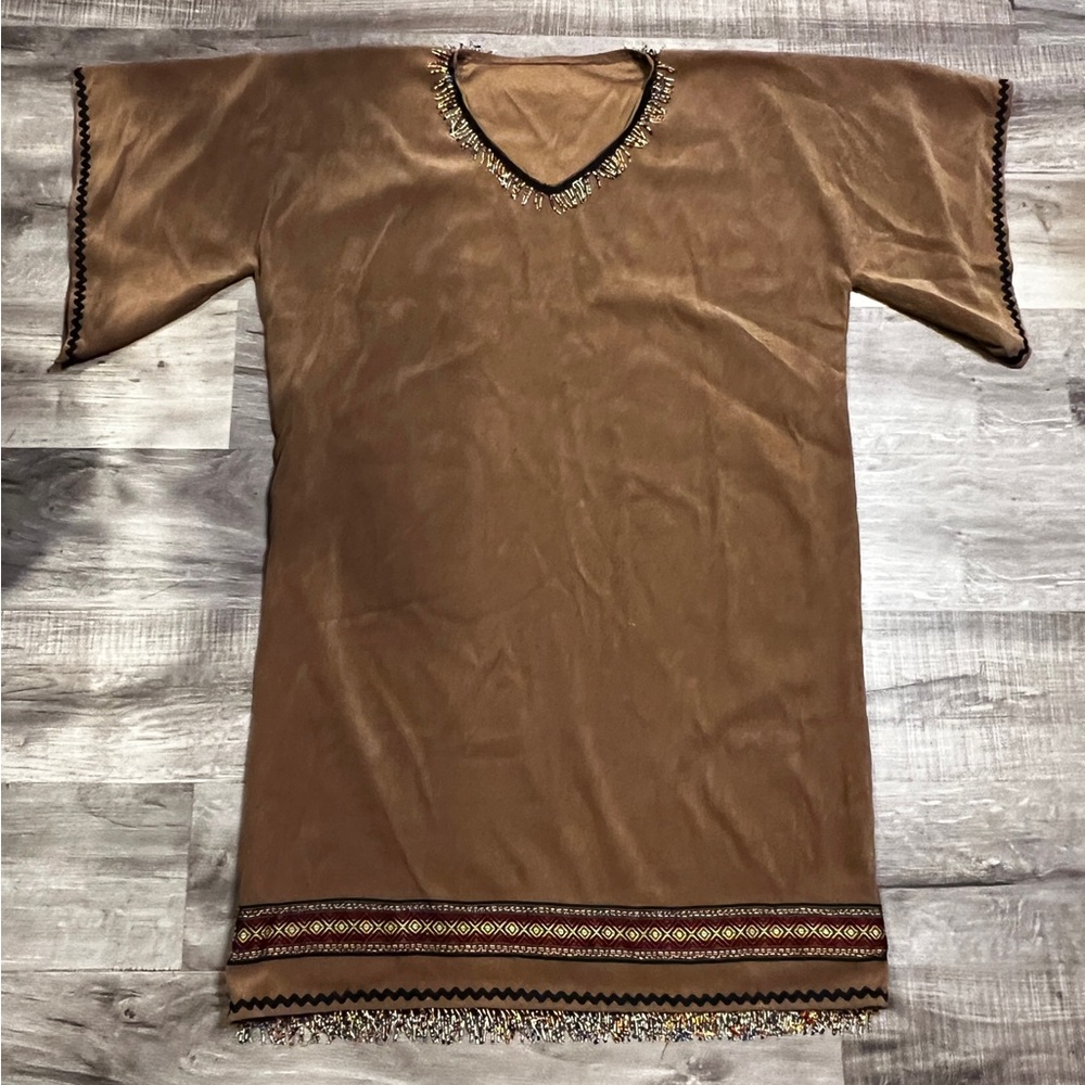 Brown Native American dress with beaded Embellished Trim see measurements